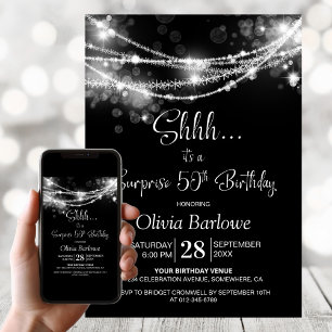 Invitation Black String Lights Surprise 50e fête d'anniversai