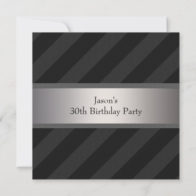 Invitation Black Stripe Mans 30th Birthday Party (Devant)