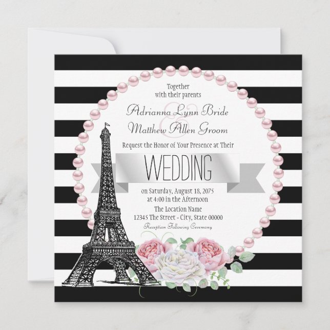 Invitation Black Stripe Paris France Pays Paris Mariage (Devant)