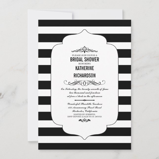 Invitation Black Stripes Ascot Chic Fêtes des mariées Invitat (Devant)