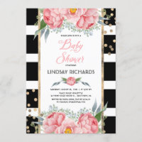 Black Stripes Gold et rose Baby shower Floral