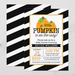 Invitation Black Stripes Gold Little Citrouille Baby shower d