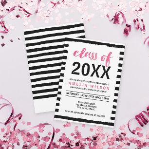 Invitation Black Stripes Pink Classe de 2023 Graduation Party