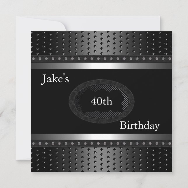 Invitation Black Studs 40e Fête d'anniversaire Party Silver M (Devant)