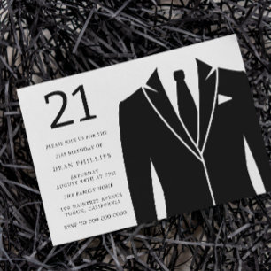 Invitation Black Suit & Cravate 21e anniversaire fête