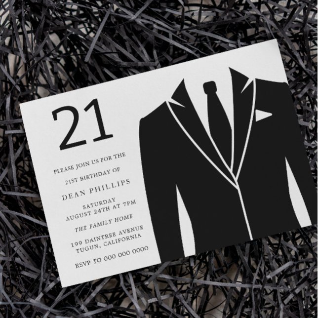 Invitation Black Suit & Cravate 21e anniversaire fête (Créateur téléchargé)