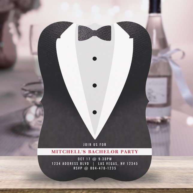 Invitation Black Suit & Cravate Bachelor Party (Black Suit & Tie Bachelor Party Invitation
)