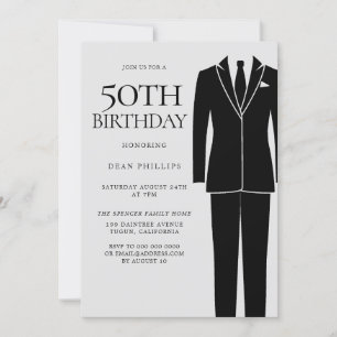 Invitation Black Suit & Cravate Mens 50e fête d'anniversaire