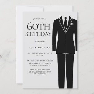 Invitation Black Suit & Cravate Mens 60e fête d'anniversaire