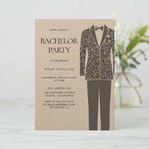 Invitation Black Suit & Cravate Vintage Bachelor Party Invita