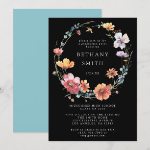 Invitation Black Summer Fleur sauvage Graduation Party