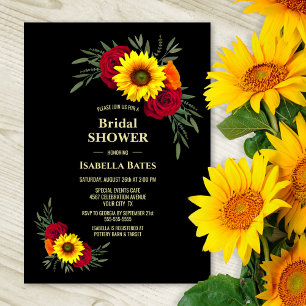 Invitation Black Sunflower Burgundy Rose Bridal Shower