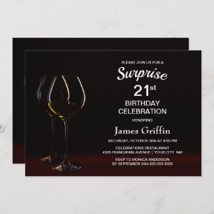 Invitation Black Surprise 21e Anniversaire Vin Glass Party