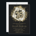 Invitation Black Sweet 16 Ballons d'aquarelle or<br><div class="desc">Faites savoir à vos amis de marquer leurs calendriers pour votre journée spéciale avec ces belles invitations bleu poussiéreux Sweet 16. Chaque invitation présente un design festif avec de beaux ballons, parfait pour mettre l'ambiance pour une journée de plaisir et de célébration. Que vous ayez l'intention d'organiser un gala de...</div>