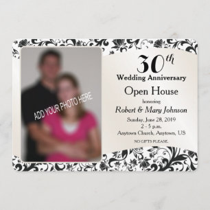 Invitation Black Swirl & Cream 30e anniversaire de Mariage Ph