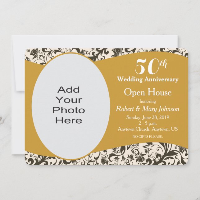 Invitation Black Swirl & Gold 50e anniversaire Mariage Photo (Devant)
