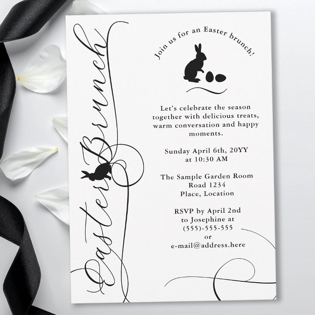 Invitation Black Swirly Flourishes With Bunnies Easter Brunch (Créateur téléchargé)