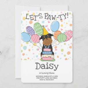 Invitation Black Tan Brussels Griffon Chien fête d'anniversai