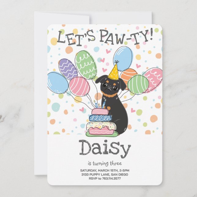 Invitation Black Tan Brussels Griffon fête d'anniversaire (Devant)
