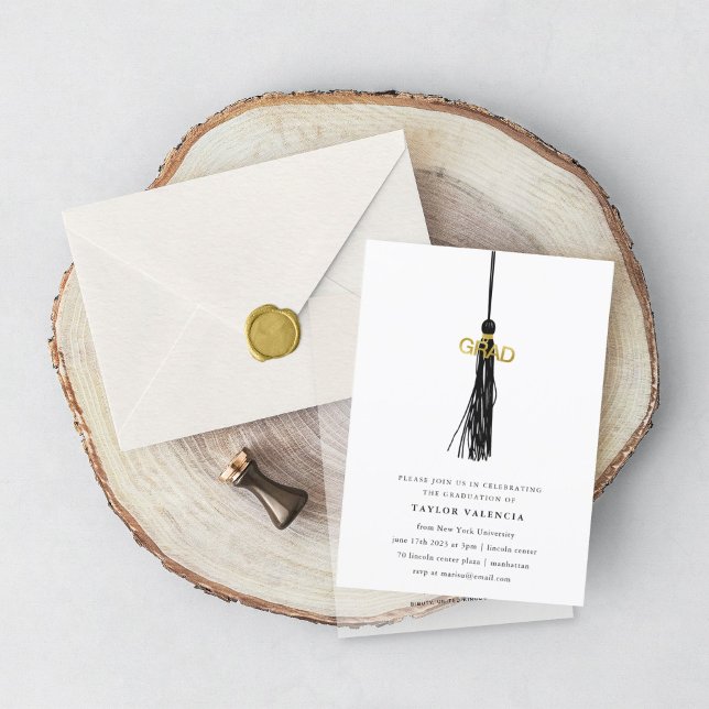 Invitation Black Tassel Graduation Party Photo personnalisée (Créateur téléchargé)