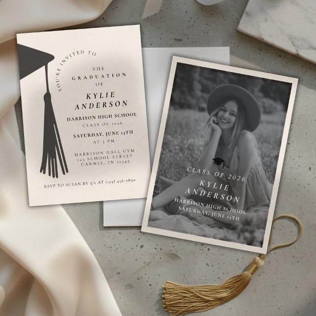 Invitation Black Tassel Senior Photo High School Graduation  (Black Tassel Senior Photo High School Graduation Invitation)
