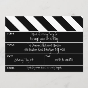 Invitation Black That's a Wrap Movie Clapper Birthday Party