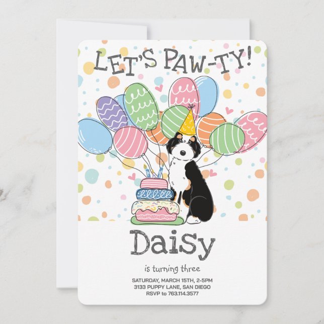 Invitation Black Tri Aussiedoodle Anniversaire Fête Invitatio (Devant)