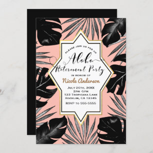 Invitation Black Tropical Feuille Coral Peach Gold Retraite