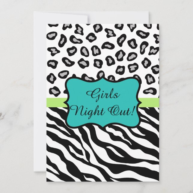 Invitation Black Turquoise Zebra Leopard Skin Girls Night Out (Devant)