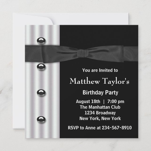 Invitation Black Tuxedo Black Bow Cravate Hommes fête d'anniv (Devant)
