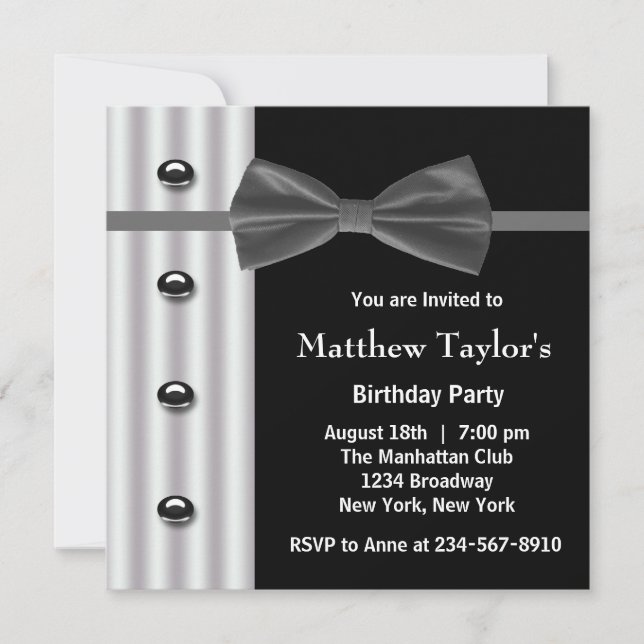 Invitation Black Tuxedo Bow Cravate Hommes fête d'anniversair (Devant)