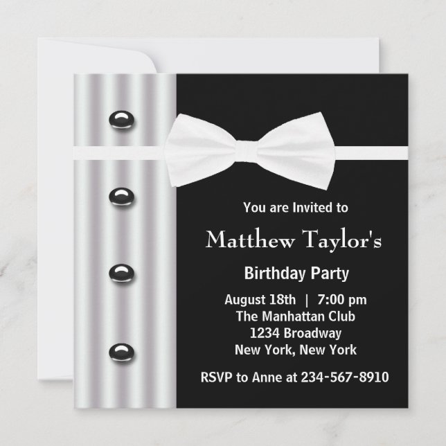 Invitation Black Tuxedo Bow Cravate Hommes fête d'anniversair (Devant)