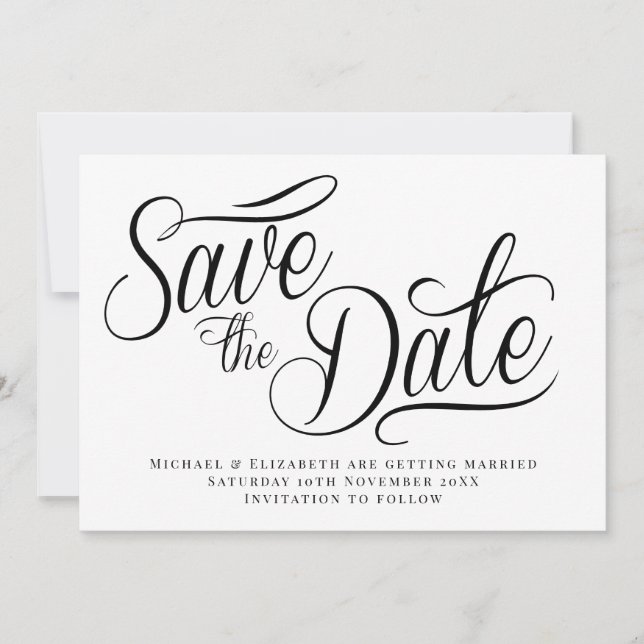 Invitation Black Typo Modern White Save The Date  (Devant)