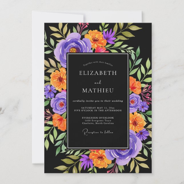 Invitation Black Vibrant Botanical Wedding (Devant)