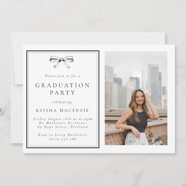 Invitation Black Vintage Bow Photo Graduation Party (Devant)
