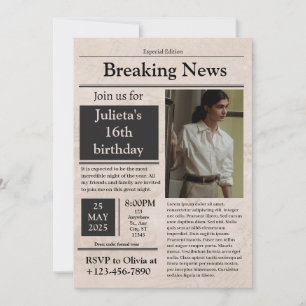 Invitation Black Vintage Breaking News classique