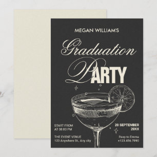Invitation Black vintage cocktail fête de graduation