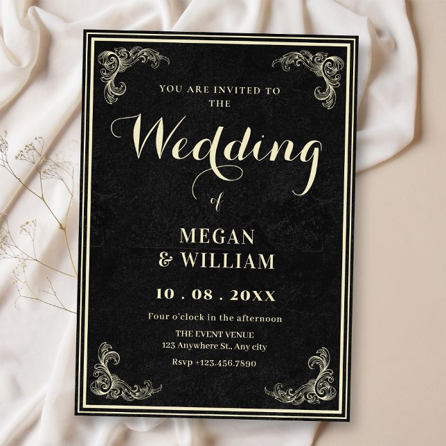 Invitation Black vintage elegant wedding  (Créateur téléchargé)