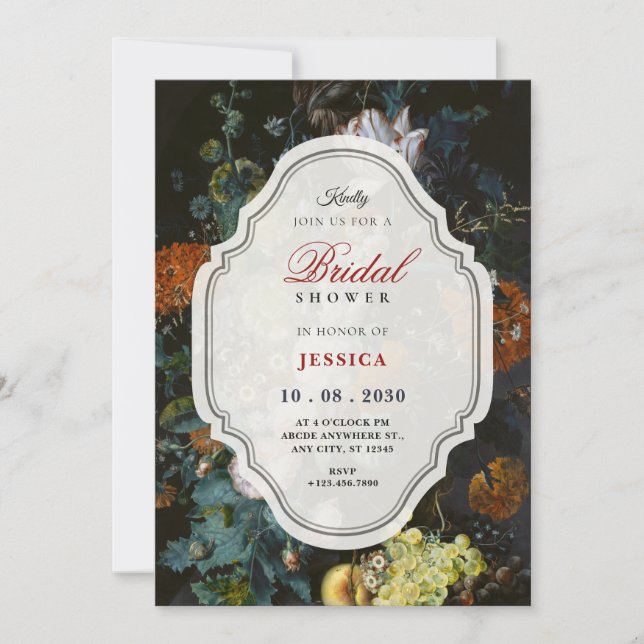 Invitation Black vintage floral bouquet art bridal shower (Devant)