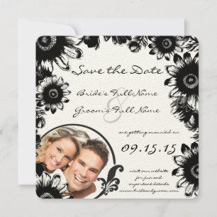 Invitation Black Vintage Flower Wedding Enregistrer la date