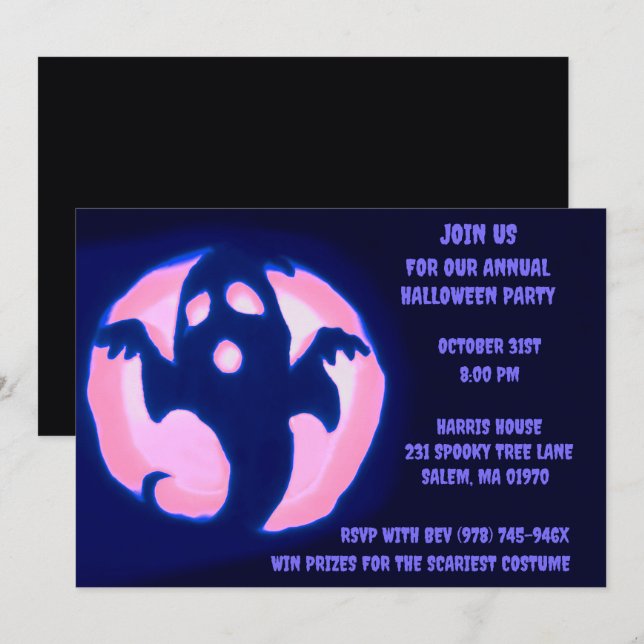 Invitation Black Violet Fantôme Éffrayant Halloween Ghosts Pa (Devant / Derrière)