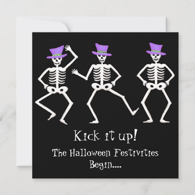 Invitation Black violet vert Halloween Skeleton Bone Dance (Devant)