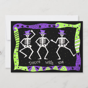 Invitation Black violet vert Halloween Skeleton Bone Dance
