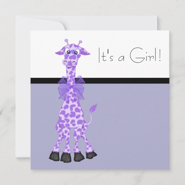 Invitation Black violet Whimsy Giraffe Baby Girl Douche (Devant)