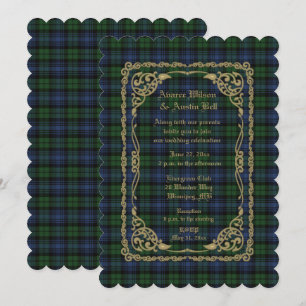 Invitation Black Watch  Tartan Ancien Avec Cadre Doré