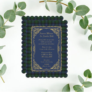 Invitation Black Watch Tartan Ancien Avec Cadre Or