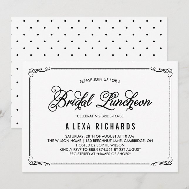 Invitation Black Whimsical Frontières Dîner de mariage Invita (Devant / Derrière)