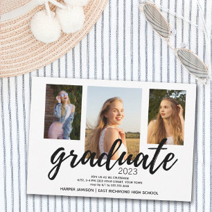 Invitation Black White 2023 Graduation Party Trois photo