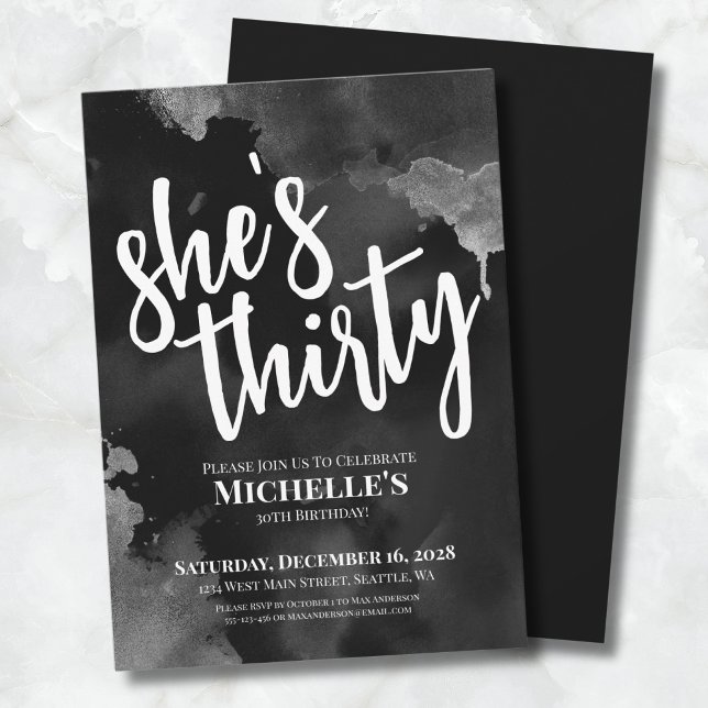 Invitation Black White 30e anniversaire (Black White 30th Birthday Invitation)