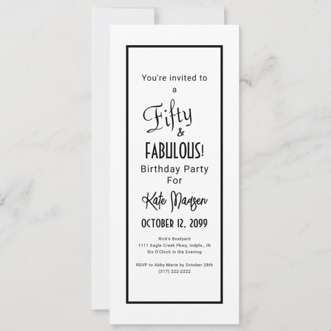 Invitation Black & White 50 & FABULOUS Surprise Party (Devant)